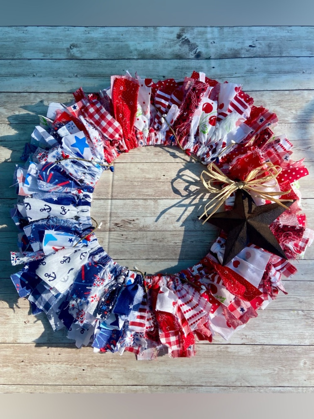Patriotic 12” Handmade Rag Wreath